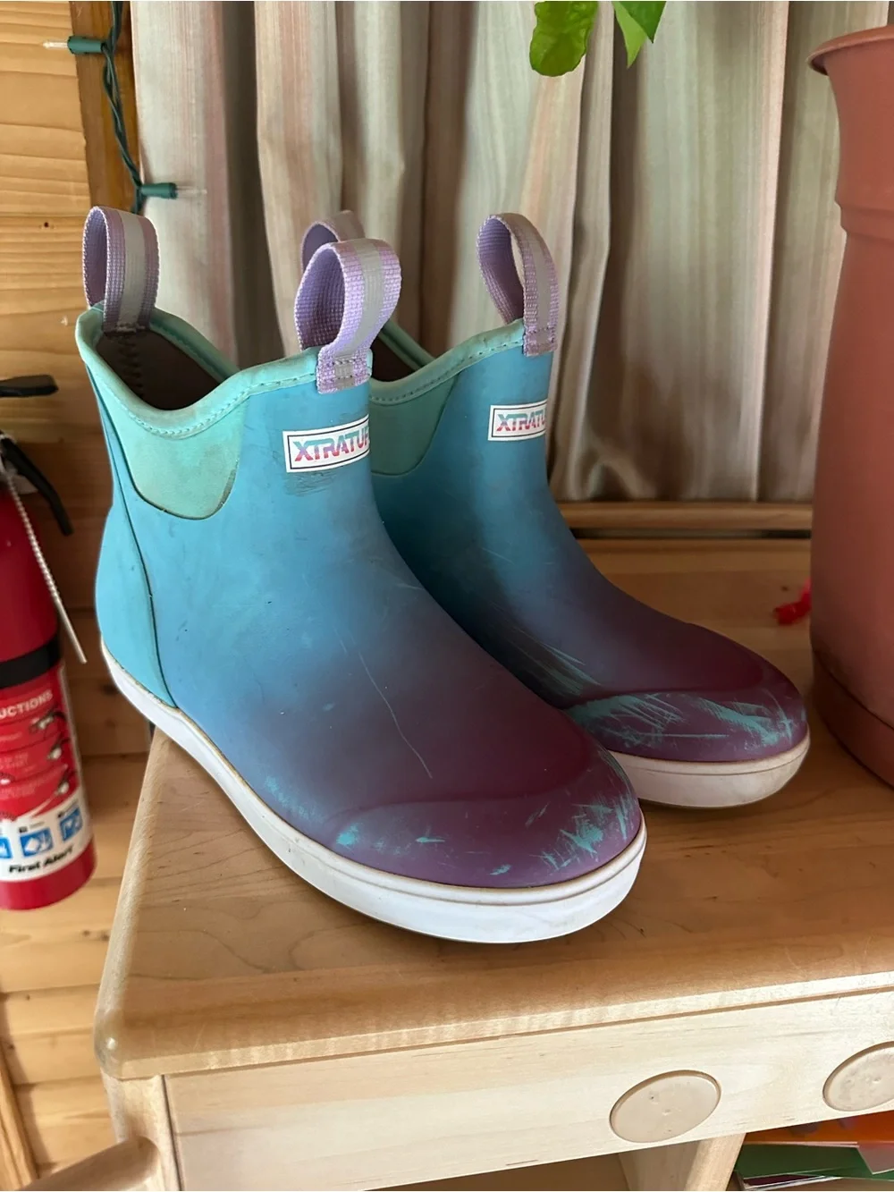 XTRATUF Gradient Slip-On Rain deck boots in Teal & Purple